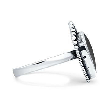 Petite Dainty Statement Fashion Pear Thumb Ring Simulated Black Onyx 925 Sterling Silver